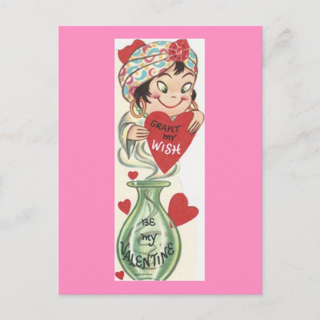 Vintage Genie Valentine Holiday Postcard (Front)