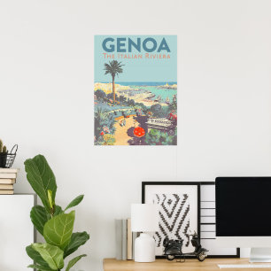 Vintage Genoa Italian Riviera Travel Poster 1931 