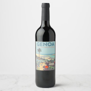 Vintage Genoa Italian Riviera Travel Poster 1931  Wine Label