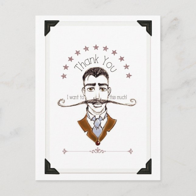 Vintage Gentleman Moustache Thank you post card (Front)