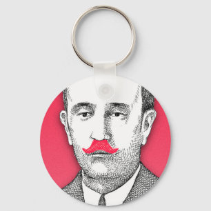 Vintage  Gentleman With Funny Pink Moustache Keychain