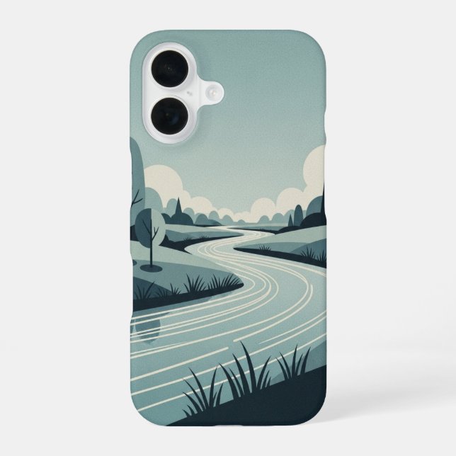Vintage Gently Flowing River iPhone 16 Case (Back)