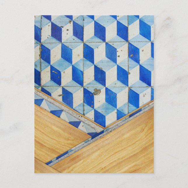 Vintage geometric 3d pattern with wood postcard (Front)