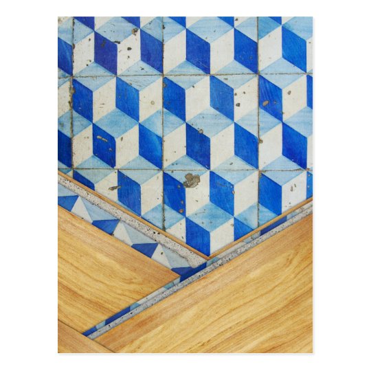 Vintage geometric 3d pattern with wood postcard