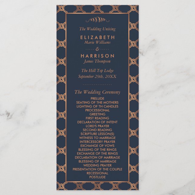 Vintage Geometric Art Deco Gatsby Wedding Program (Front)