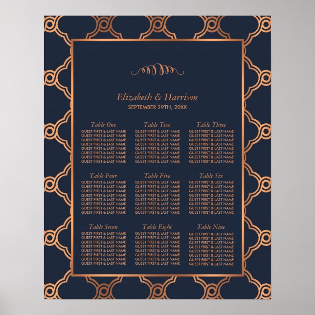 Vintage Geometric Art Deco Gatsby Wedding Seating Poster (Front)