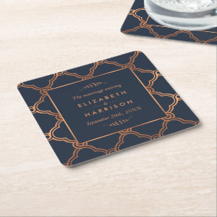 Vintage Geometric Art Deco Gatsby Wedding Square Paper Coaster