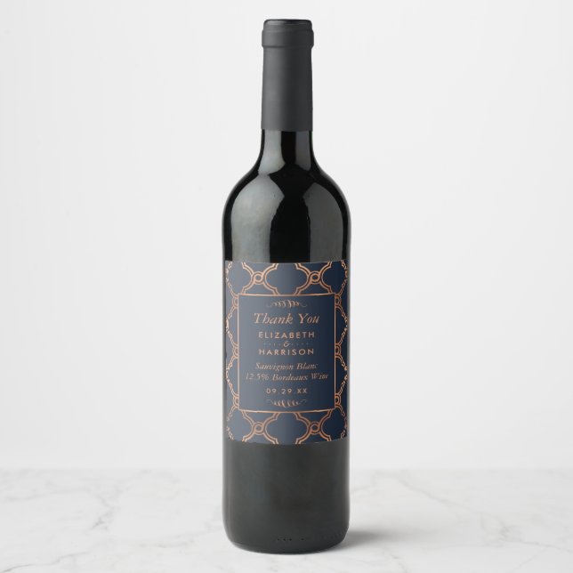 Vintage Geometric Art Deco Gatsby Wedding Wine Label (Front)