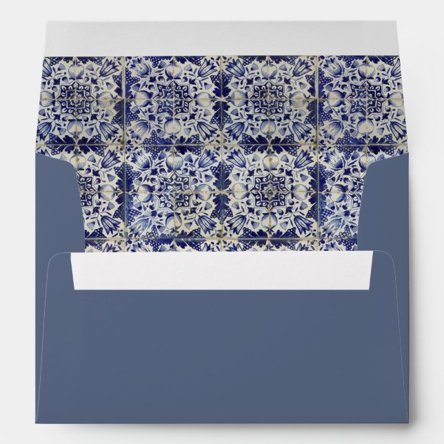 Vintage Geometric Blue White Tile Pattern  Envelope (Back (Bottom))