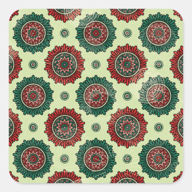 Vintage Geometric Circle Dots Boho Mandala  Square Sticker (Front)