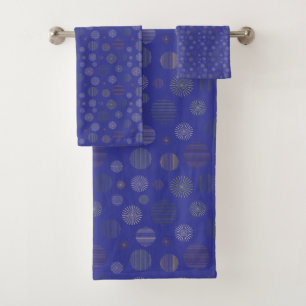 Vintage geometric circle line pattern blue bath towel set
