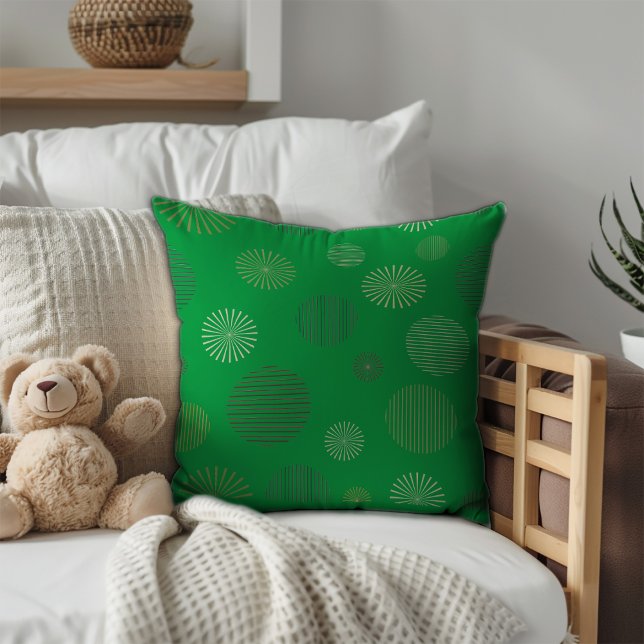 Vintage geometric circle line pattern green throw pillow (Creator Uploaded)