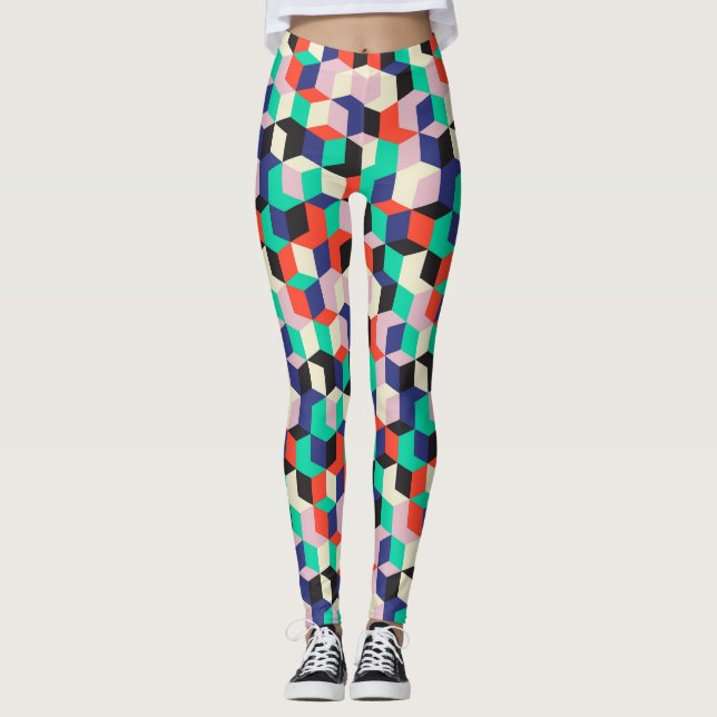 Vintage geometric, diamond shape pattern. leggings (Front)