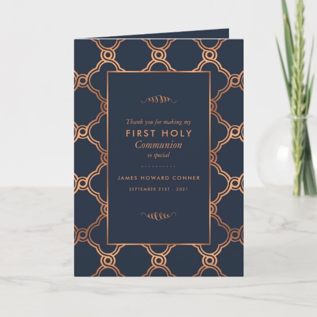 Vintage Geometric, First Holy Communion Thank You Card (Front)
