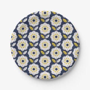 Vintage Geometric Flower Pattern Paper Plate