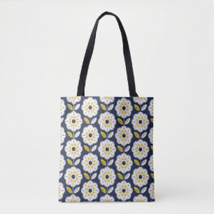 Vintage Geometric Flower Pattern Tote Bag