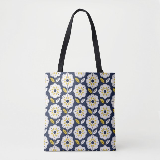 Vintage Geometric Flower Pattern Tote Bag (Front)