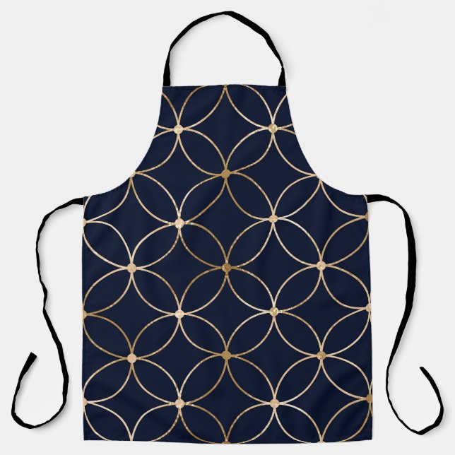 Vintage Geometric: Gold Blue Abstract Apron (Front)