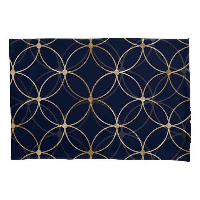 Vintage Geometric: Gold Blue Abstract Pillowcase (Front)