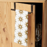 Vintage Geometric Gold Starburst Stripe Pattern Kitchen Towel<br><div class="desc">This simple geometric patterned kitchen towel features a simple clean mid-century modern inspired gold starburst striped pattern. A geometric starburst pattern of sparkly gold and copper stars on a white background. Each starburst features a light golden star overlapping with a larger sparkly copper starburst to create a white circle in...</div>