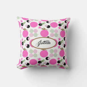Vintage Geometric Light Pink and Olive Green Throw Pillow