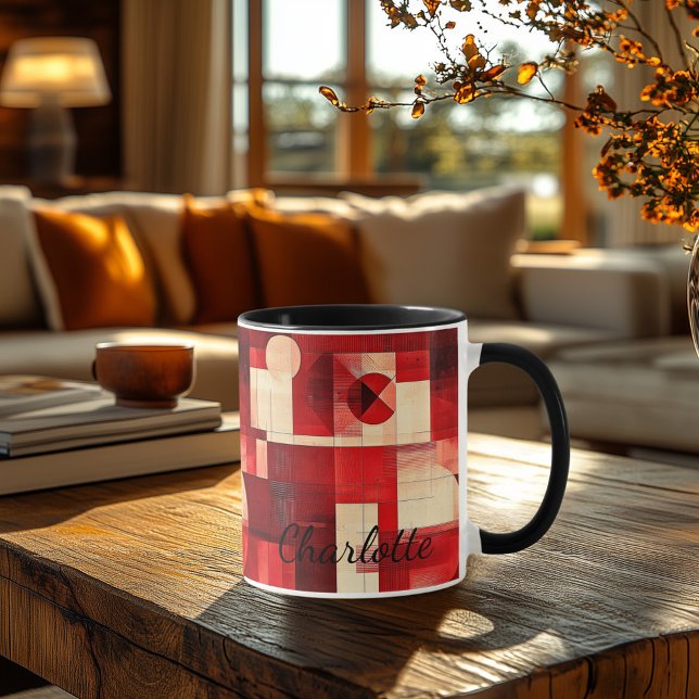 Vintage Geometric Mug - Personalized Red Abstract  (Creator Uploaded)