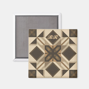 vintage Geometric Quilt Block Art monogramed Magnet