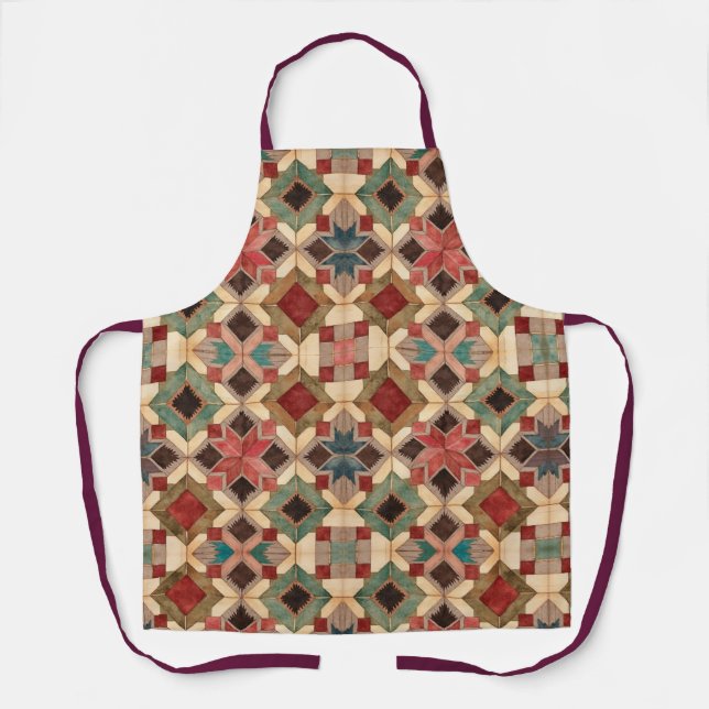 vintage Geometric Quilt Block Art Pattern  Apron (Front)