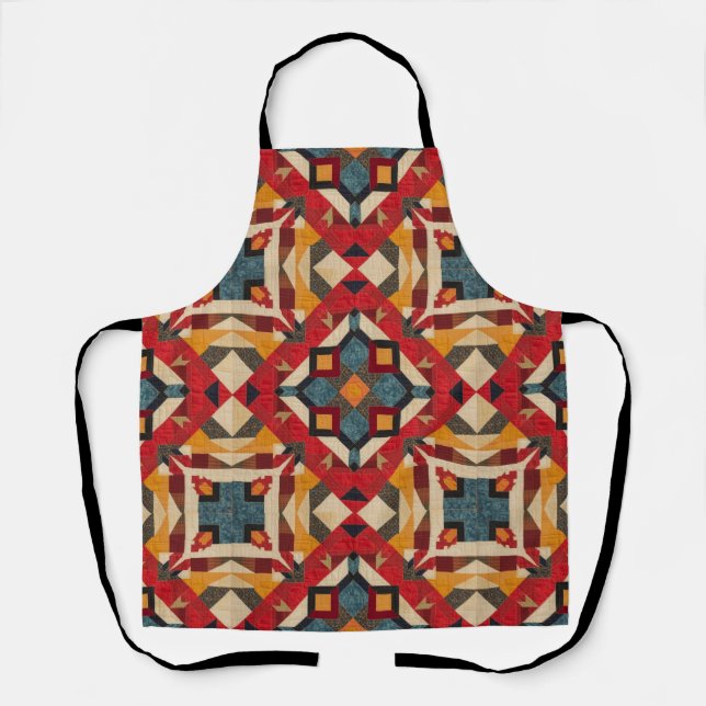 vintage Geometric Quilt Block Art Pattern  Apron (Front)