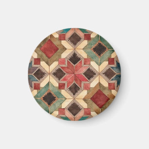 vintage Geometric Quilt Block Art Pattern  Magnet