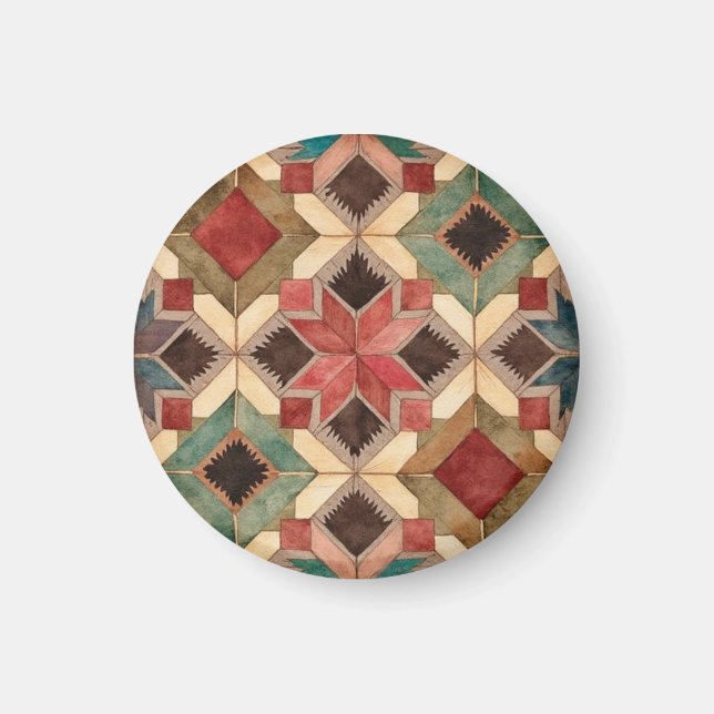 vintage Geometric Quilt Block Art Pattern  Magnet (Front)