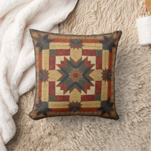 vintage Geometric Quilt Block Art Pattern Throw Pillow