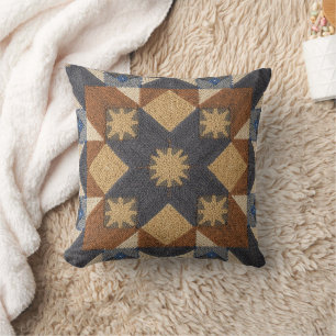 vintage Geometric Quilt Block Art Pattern Throw Pillow