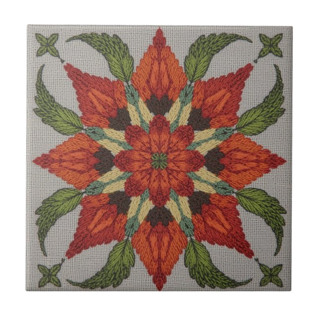 vintage Geometric Quilt Block Art Pattern  Tile (Front)