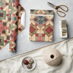 vintage Geometric Quilt Block Art Pattern * Wrapping Paper