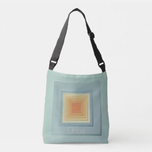Vintage Geometric Squares (light blue & yellow) Crossbody Bag