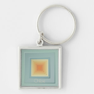 Vintage Geometric Squares (light blue & yellow) Keychain