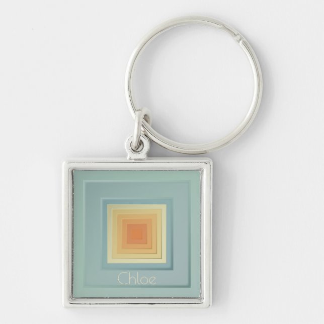 Vintage Geometric Squares (light blue & yellow) Keychain (Front)