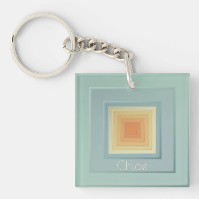 Vintage Geometric Squares (light blue & yellow) Keychain (Front)