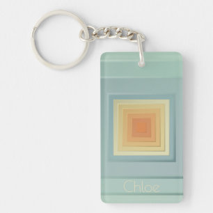 Vintage Geometric Squares (light blue & yellow) Keychain