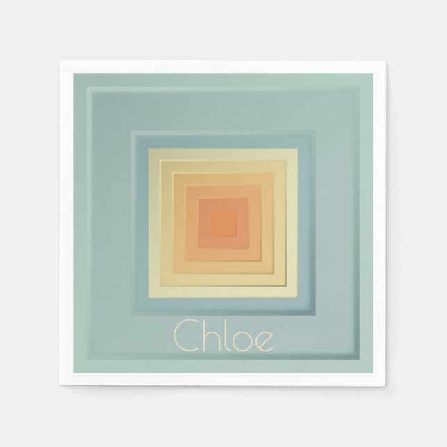 Vintage Geometric Squares (light blue & yellow) Napkin (Front)