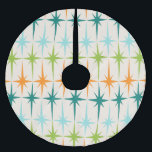 Vintage Geometric Starbursts Christmas Tree Skirt<br><div class="desc">Vintage. Geometrics. Starbursts. If you love any of those words, this retro Vintage Geometric Starbursts Christmas Tree Skirt is for you. This mid century modern design features a cream background with rows of turquoise, lime green, orange, and teal starbursts. This mod design pairs beautifully with Strange Little Onion’s Retro Atomic...</div>