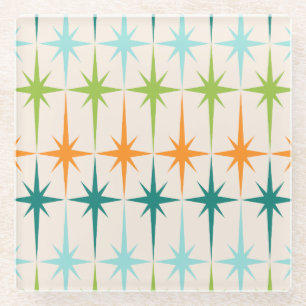 Vintage Geometric Starbursts Glass Coaster