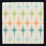 Vintage Geometric Starbursts Marble Coaster<br><div class="desc">Vintage. Geometrics. Starbursts. If you love any of those words, this retro Vintage Geometric Starbursts Marble Stone Coaster is for you. This mid century modern design features a cream background with rows of turquoise, lime green, orange, and teal starbursts. This mod design pairs beautifully with Strange Little Onion’s Retro Atomic...</div>