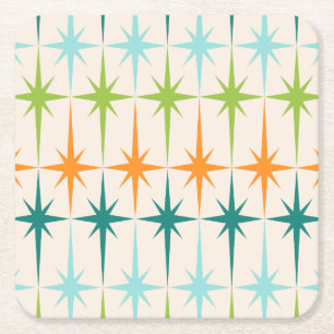 Vintage Geometric Starbursts Square Coasters