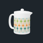 Vintage Geometric Starbursts Teapot<br><div class="desc">Vintage. Geometrics. Starbursts. If you love any of those words, this retro Vintage Geometric Starbursts Teapot is for you. This mid century modern design features a cream background with rows of turquoise, lime green, orange, and teal starbursts. This mod design pairs beautifully with Strange Little Onion’s Retro Atomic Mobile Pattern...</div>
