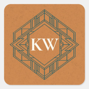 Vintage Geometric Sunset Teal Orange Retro Wedding Square Sticker