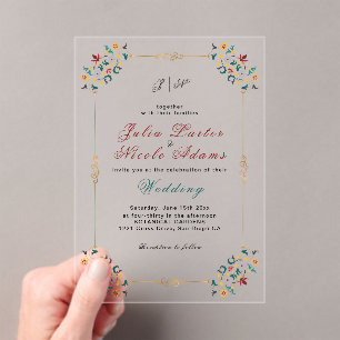 Vintage Geometry Intricate Classical Motif Wedding Acrylic Invitations