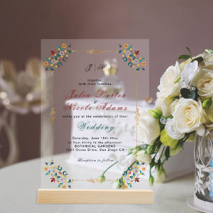 Vintage Geometry Intricate Classical Motif Wedding Acrylic Invitations