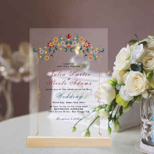 Vintage Geometry Intricate Classical Motif Wedding Acrylic Invitations